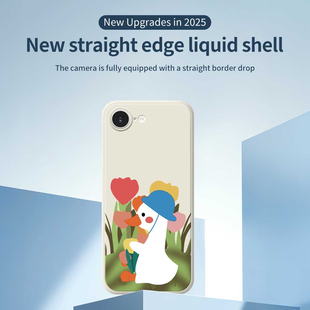 For iPhone 16e Case Cartoon Duck Pattern Printing Straight Edge TPU Phone Back Cover