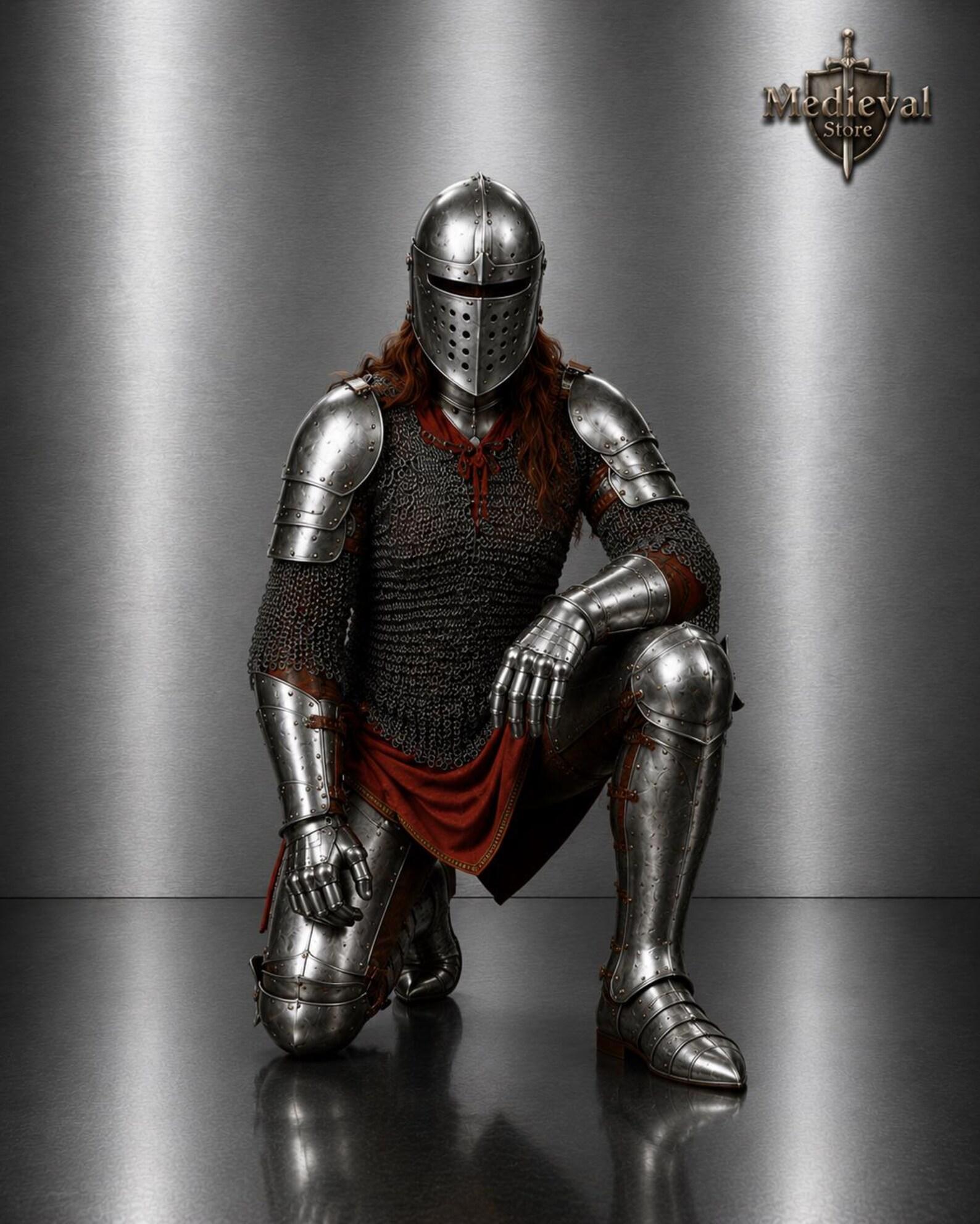 Women s Medieval Knight Costume Set with Helmet for LARP Cosplay & Renaissance Festival