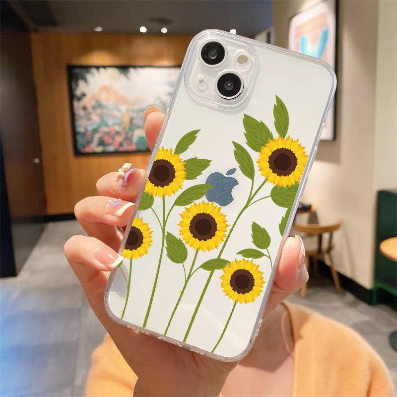 sunflower Flower Lavender Purple Luxury Transparent Phone Case For iPhone 15 16 14 13 12 11 Pro Max XS X XR SE 7 8 Plus Cover