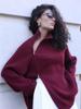 Europe, America and Russia knitted cardigan autumn and winter hot casual side zipper loose stand-up collar women's sweater jacket