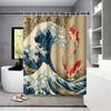 1pc Wave Sunrise Print Waterproof Shower Curtain Partition Privacy Hanging Curtain with 12 Hooks Multiple Sizes Machine Washable