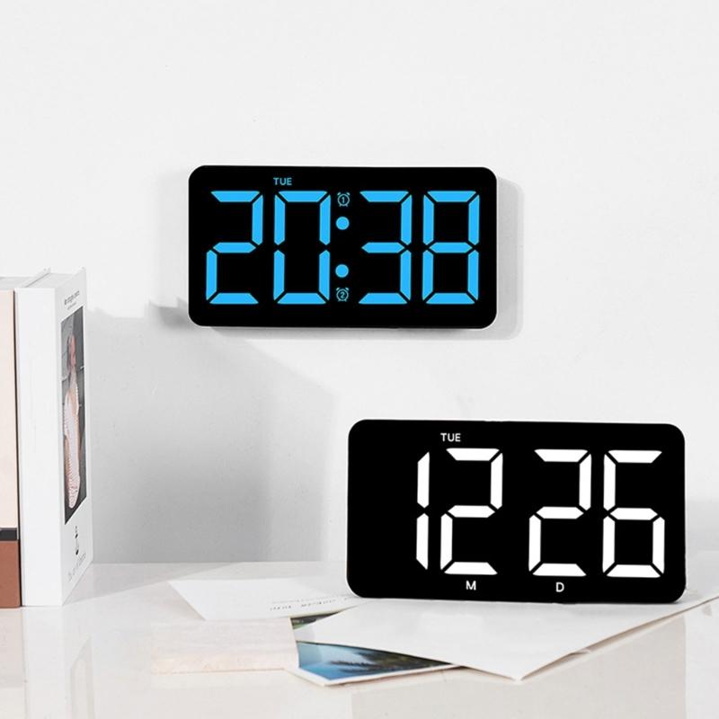 Large Digital Clock Wall Clock with Date and Temperature Display Bedroom Office Decors