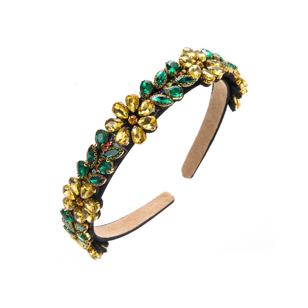 Exquisite Multi Color Floral Rhinestone Headband Glamorous Crystal Flower Row Hairband Prom Evening Gown Hair Ornament