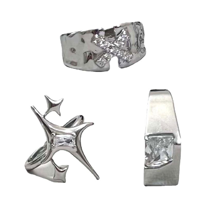 Niche Design Star Couple Rings Korean Version Ins Trend Design Letter Inlaid Zircon Texture Rings Female Fashion Rings 1