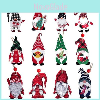Cute Christmas Home Decor Props Hand-painted Wooden Hanging Ornament Gift Set American Style 9 Pieces In A Box