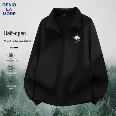 GENIOLAMODE Men's Half-Zip Stand Collar Heavyweight Sweatshirt