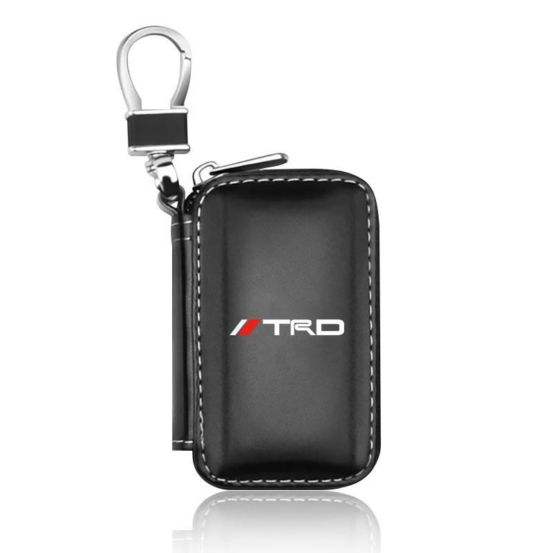 Leder Emblem Auto Schlüsselanhänger Reißverschluss Schlüsseletui Tasche für Toyota GR GAZOO Racing Logo Auris Pruis RAV4 CHR Corolla CAMRY black-trd