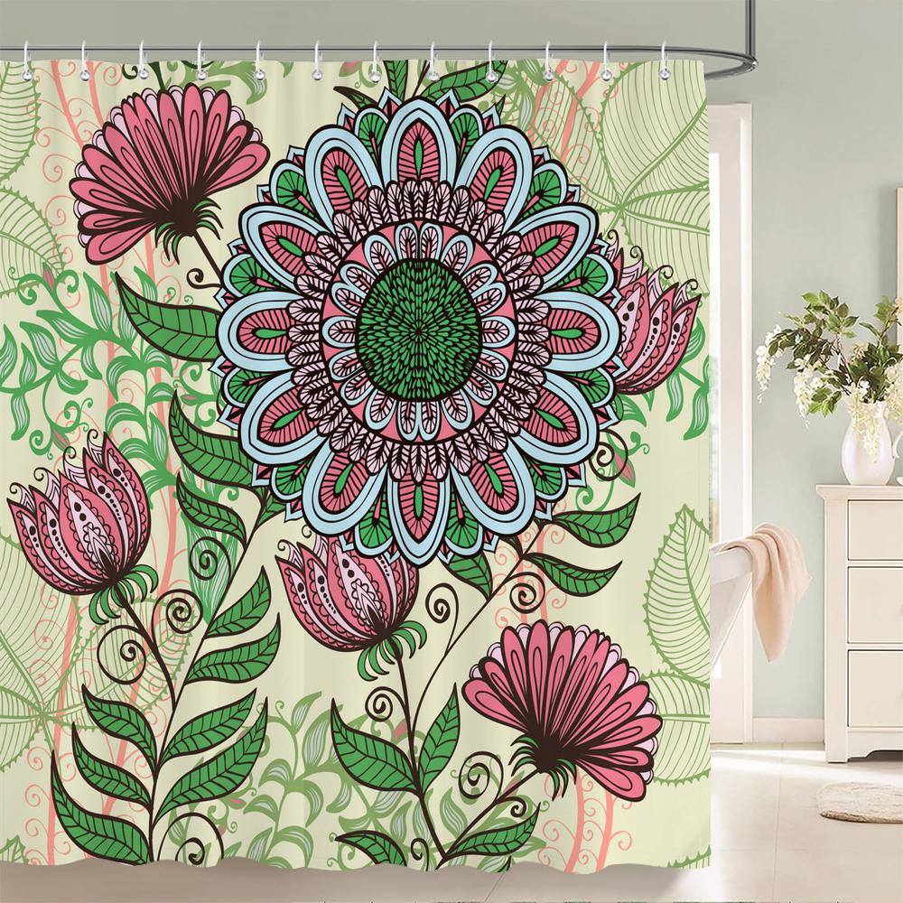 3d Printing Flowers Shower Curtains Bathroom Curtain Waterproof With Hooks Polyester Cloth 180x240cm Bath Home Decor Screen