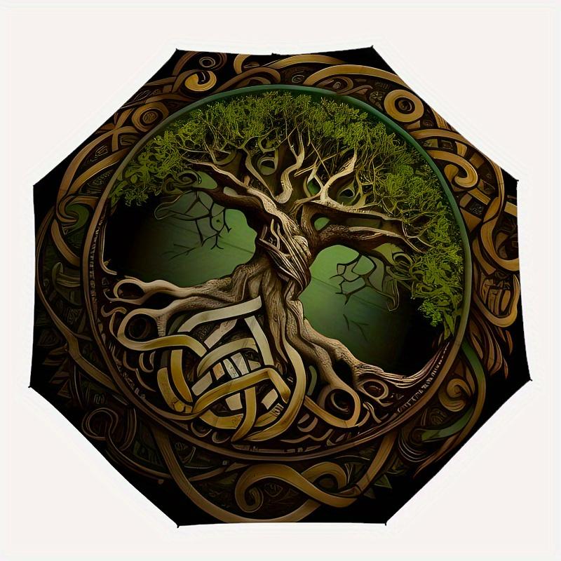 Celtic Tree of Life themed, Eight ribbed, Self folding umbrella Is Suitable for Everyday Outdoor Use and Is An Ideal Gift for Friends and Fa