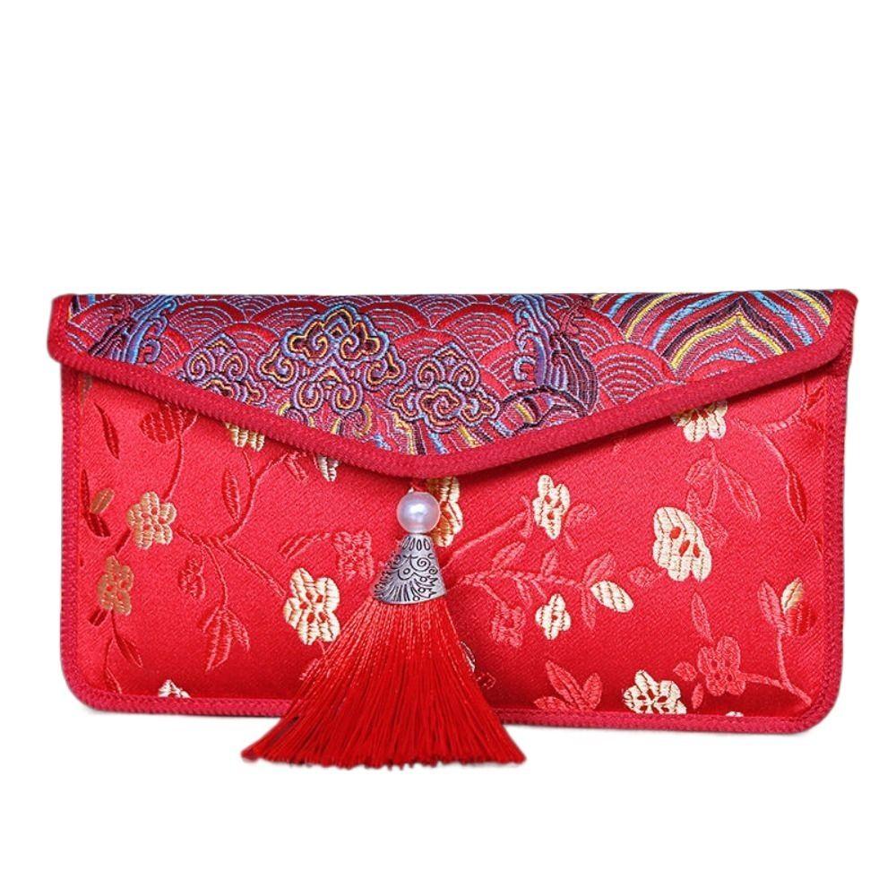 Chinese Traditional Art Silk Cloth Happy New Year Spring Festival Ceremony Money Red Envelope Red Bag Red Packet Gift Bag
