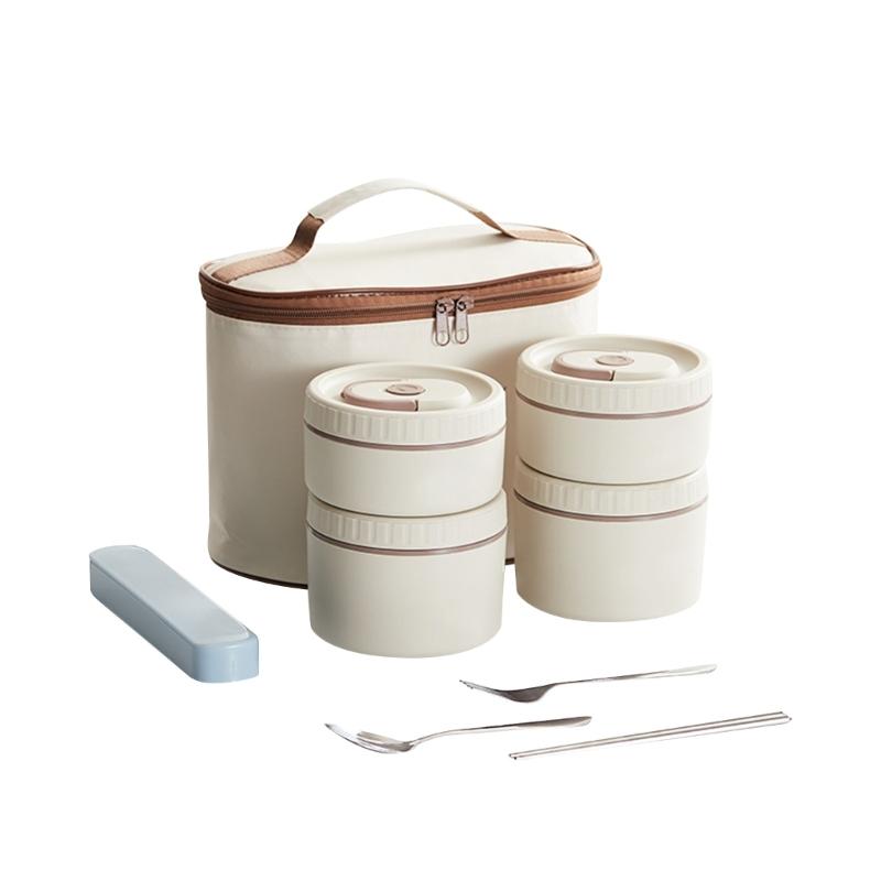 Thermal Food Storage Container 4 Compartment Bentos Box Set with Insulated Lunch Bags for Office School Use