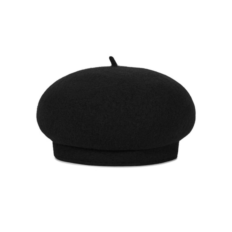 VARZAR VA Curved Oval Metal Wool Beret Black