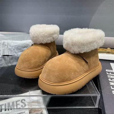 Nischenmäßige Schneestiefel mit großem Kopf, Damen Winter neu Samt warm Plateau kurze Stiefel Brot Schnee Baumwollschuhe