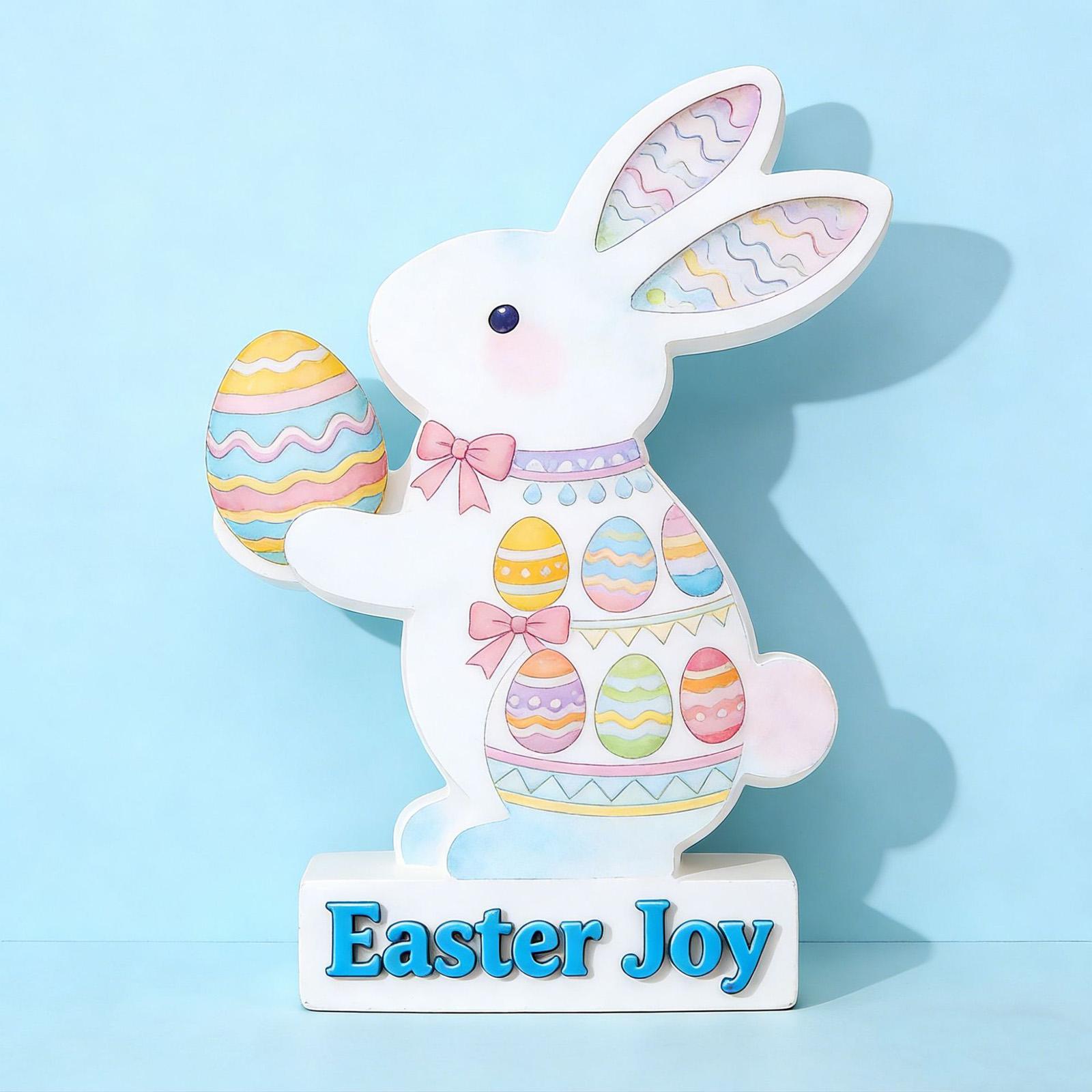 

Happy Easter Wooden Bunny Table Decorations, Spring Easter Standing Sign Ornaments With Egg/Carrot/Flower Pattern, Festive Easter Desktop Shelf Sitter One Size