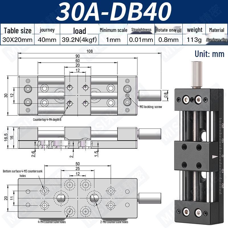 Heavy Load Precision Linear Slide Table with Fine-tuning Screw Rod - 50/80/100 Stroke