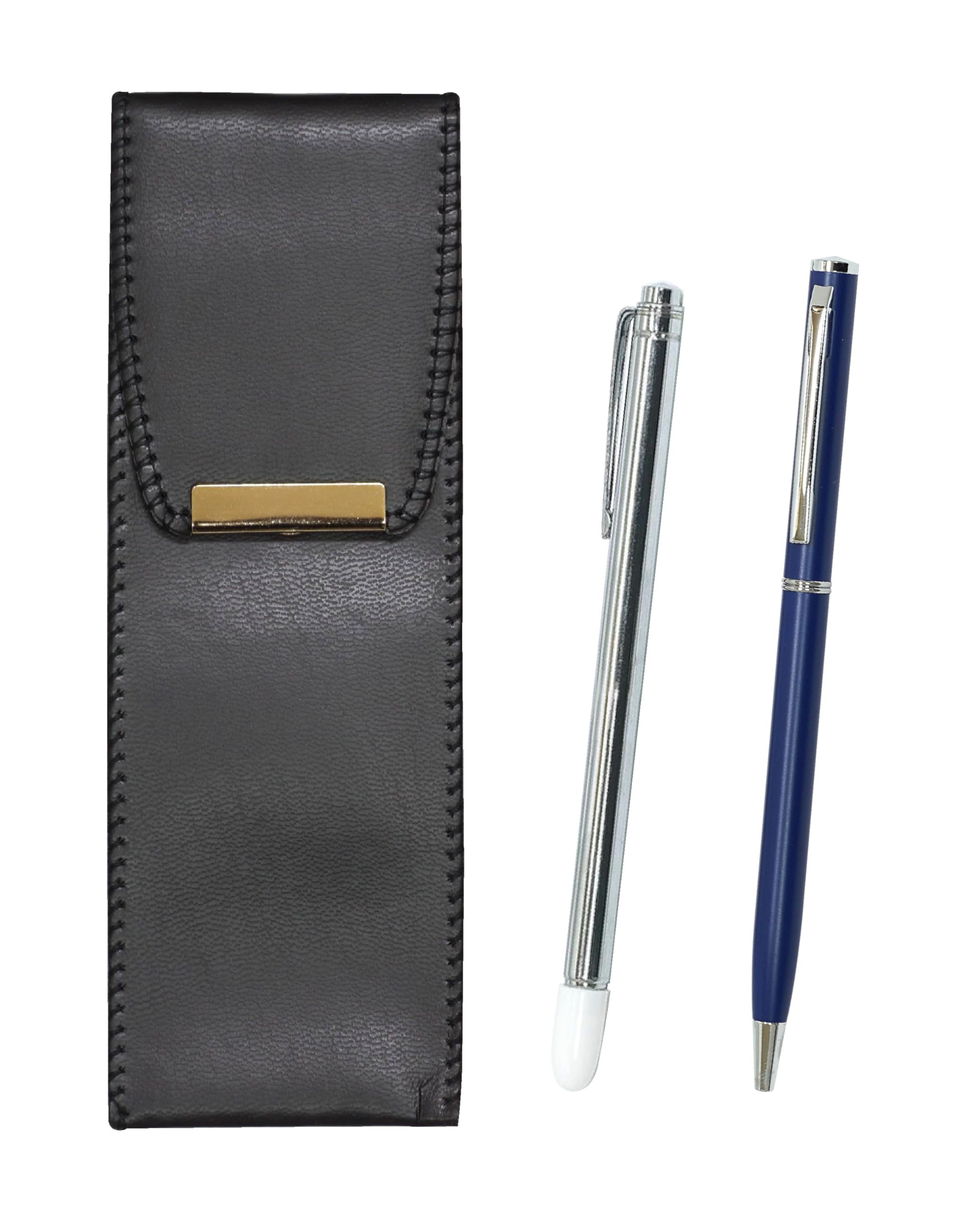 

pen case with metal pointer and slim rotating ballpoint pen Eco-leather set, blue, BR-701S-PD04-L синий