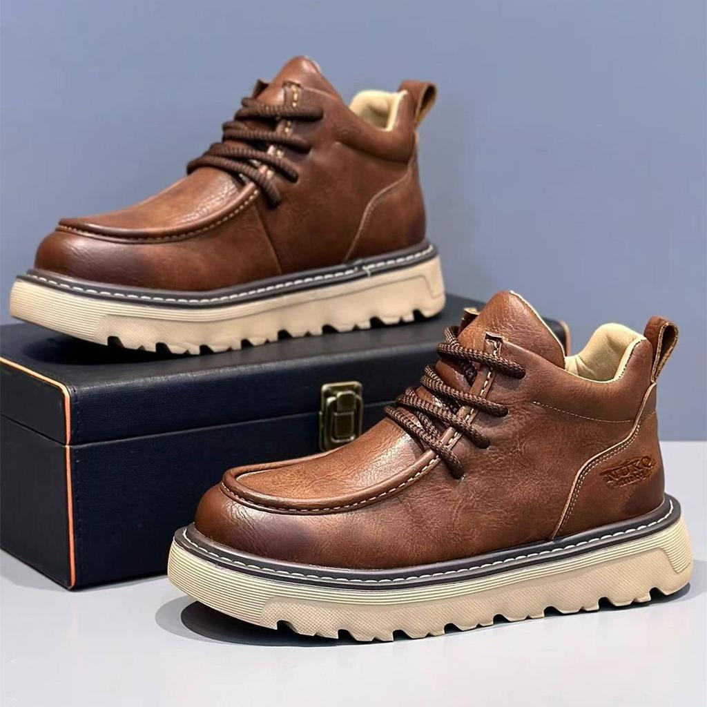 High-top Winter British Style Retro Outdoor Mountaineering Waterproof and Non-slip Sports Thick-soled Heightening Rhubarb Martin Boots