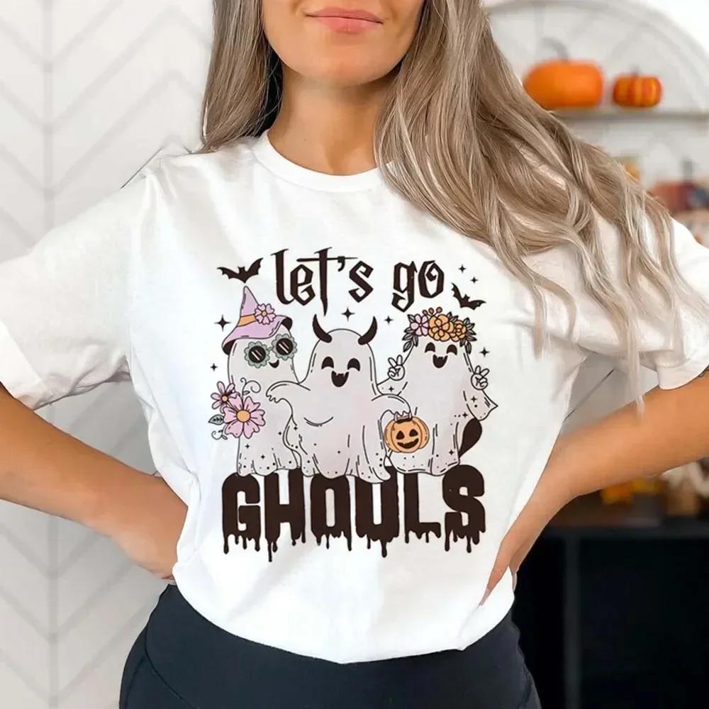 The Latest Hotselling Popular Halloween Pattern Shortsleeved Loose and Breathable Womens Crew Neck Cotton Tshirt