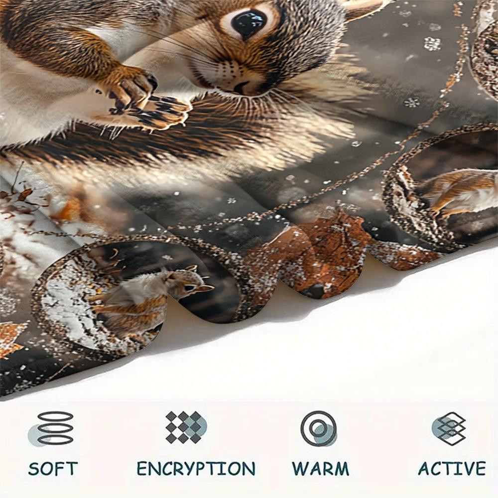 Squirrel Print Flannel Blanket, High quality Comfortable for All Seasons, Home Decor, Warmth and Comfort, Perfect for Christmas Gifts