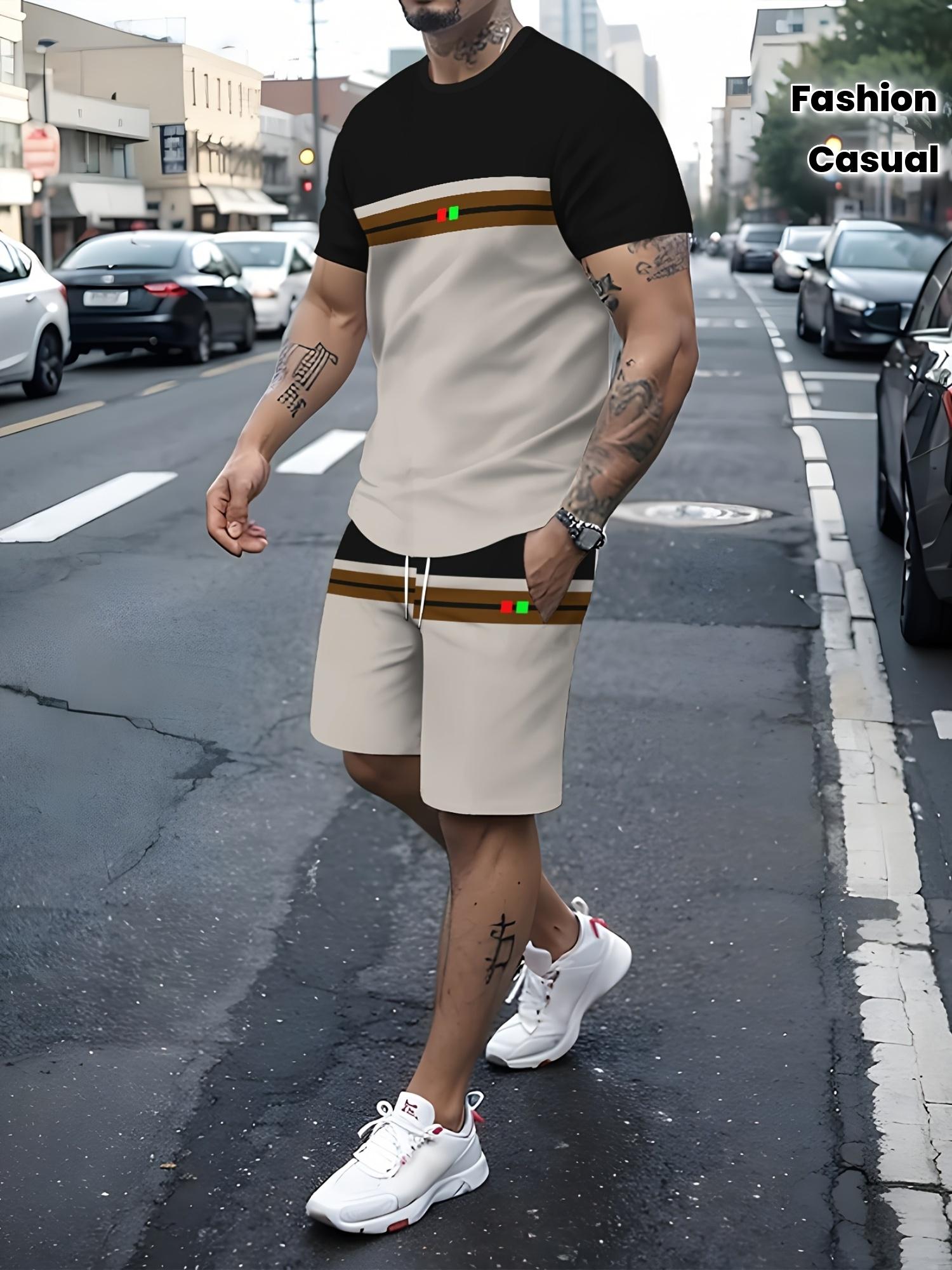 

Striped 3D Print Casual Short Sleeve Outdoor Tracksuit S