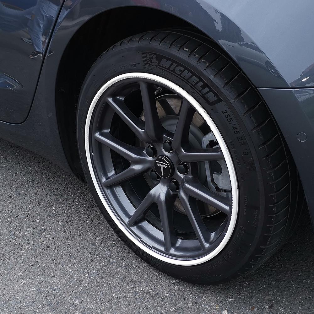 AMA1 4PCS/SET Car Vehicle Wheel Rims Protector Decor Strip Tire Guard Line Rubber Moulding Trim for Tesla Model 3 Y S X 2017-2023