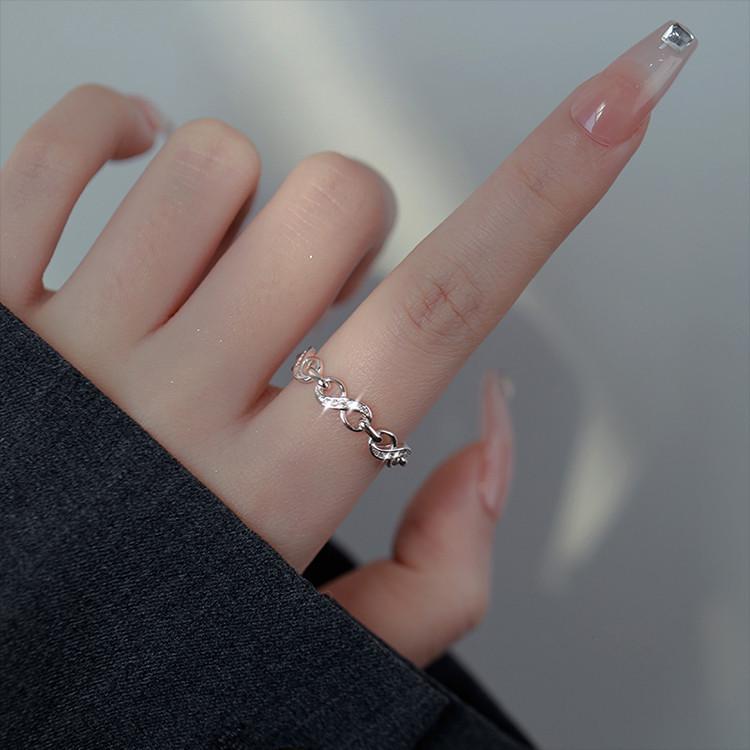 Trendiger offener Ring: 925 Versilberter Kettenring für Damen, Nischendesign, Cold-Style-Mode