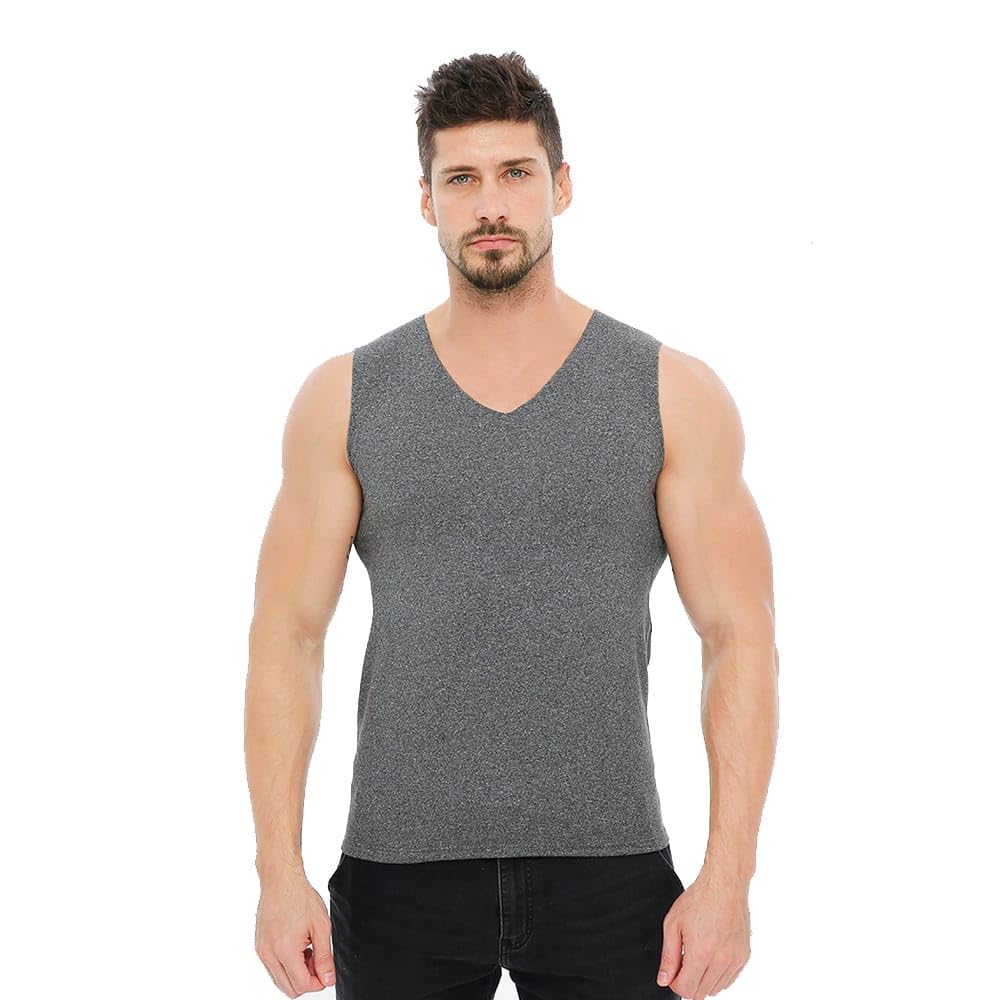 

Модная теплая майка-топ с внутренней защитой от холода, зимнее теплое простое нижнее белье M светло-серое [Schicksal.] мужское без рукавов,