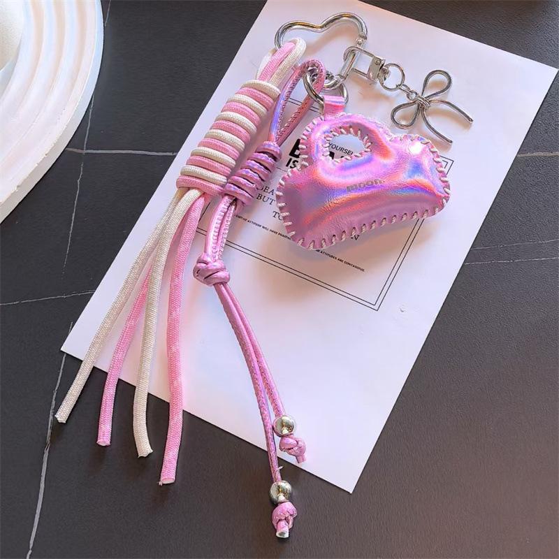 

Ins Style Keyring Mini Pu Leather Small Bag Lanyard Keychain Trendy Rope Key Holder Bag Charms Best Friend Gifts розовый