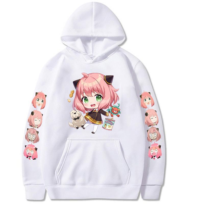 Anime SPY X FAMILY Anya Bond Søt Streetwear-hettegenser med mønster for menn Kvinner Høst varme fleecegensere Morsomme hettegensere i overdimensjonerte størrelser