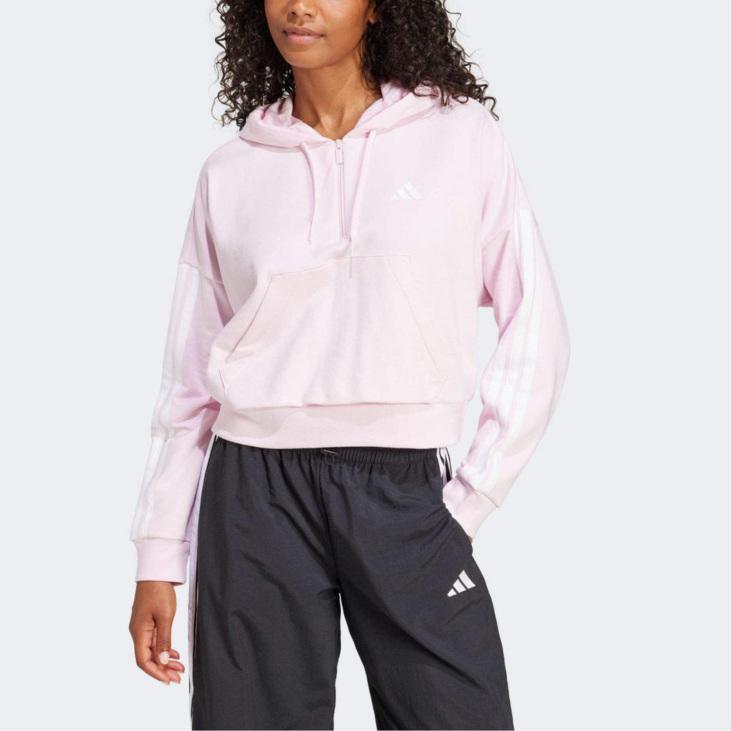 adidas Sport Performance Essentials Kapuzen-Langarm-Sweatshirt mit Streifen und halbem Reißverschluss Damen Sweatshirt Rosa JN1943