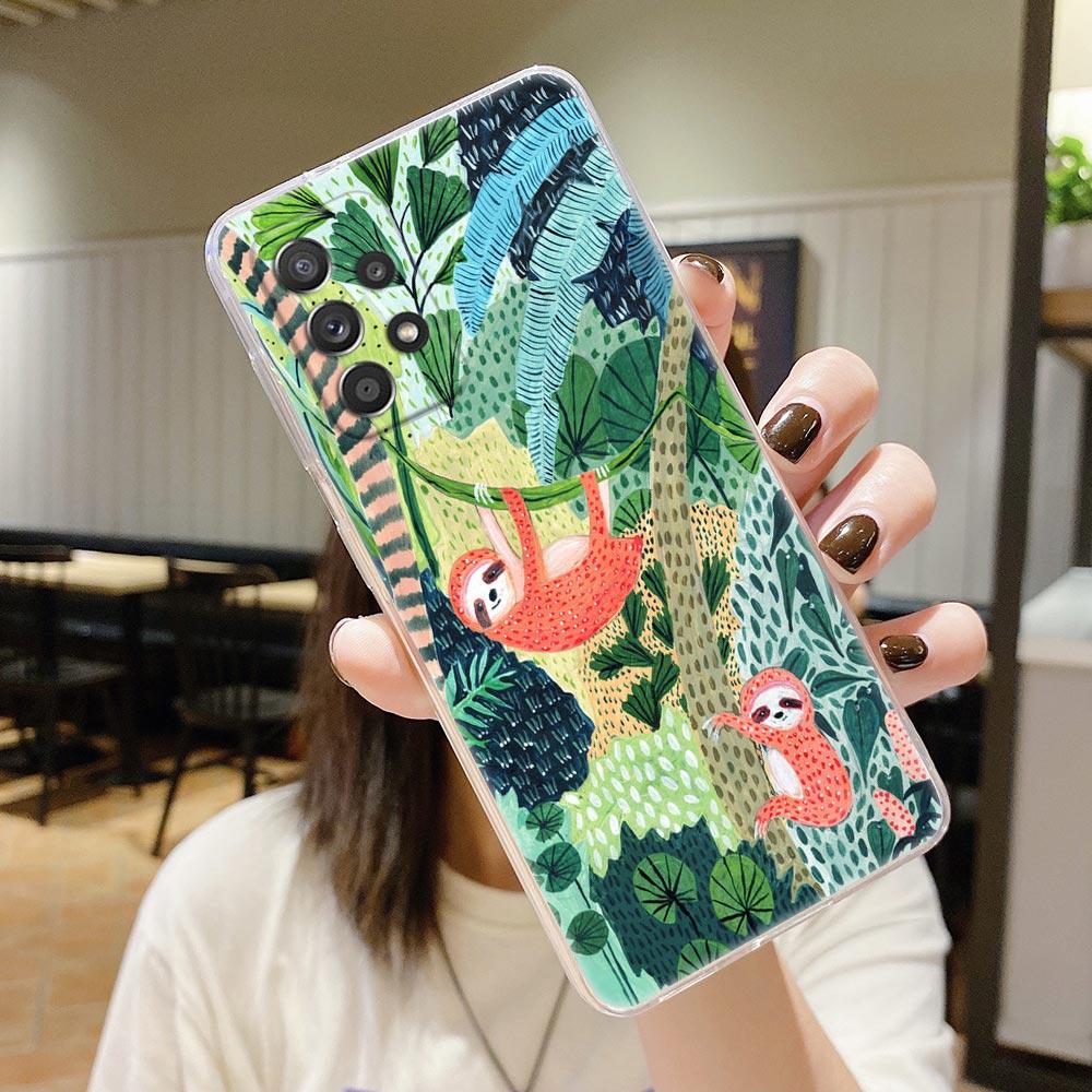 

Original Jungle Animal Print Clear Case For Samsung Galaxy A54 A55 A53 5G Cases A52 A23 A13 A32 A33 A73 Soft Cover Sloth Leopard Samsung A11