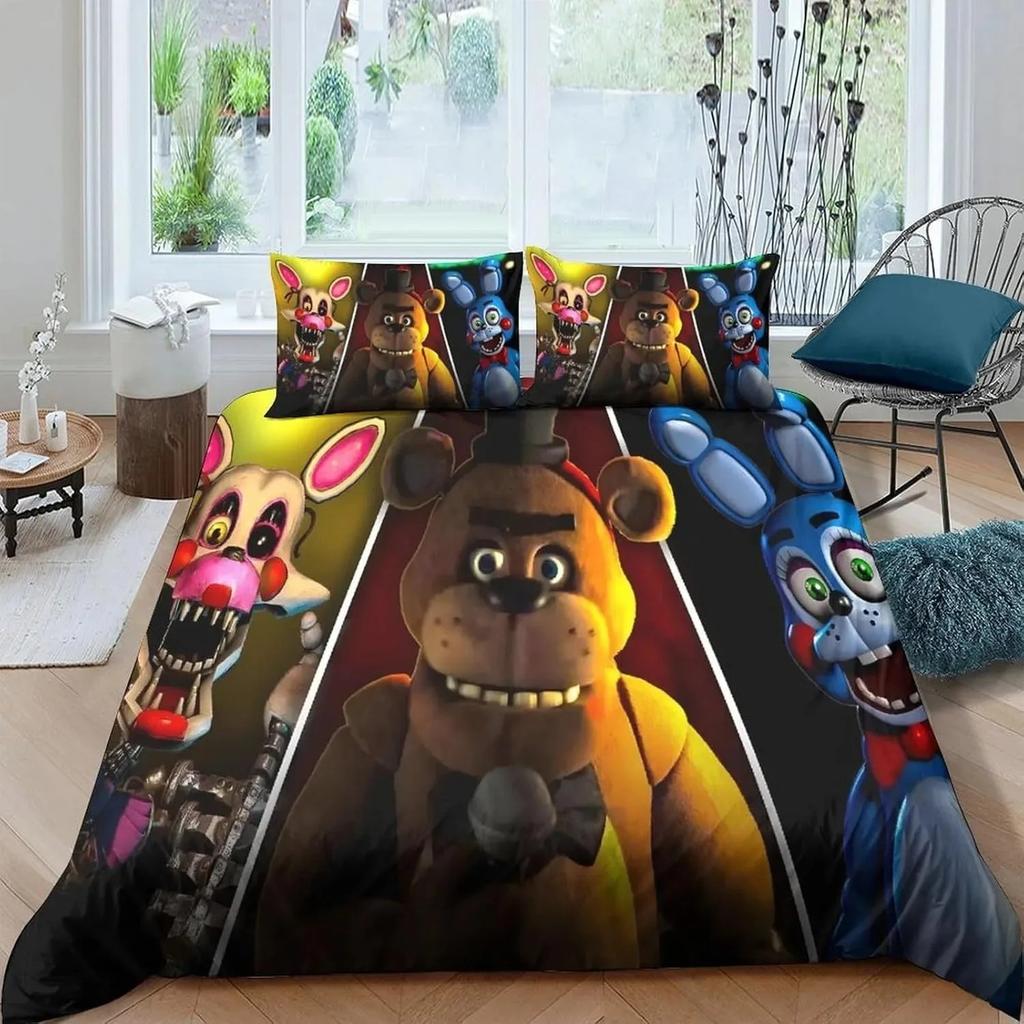 Copripiumino con personaggio Freddy dei cartoni animati federa Biancheria da letto Decorazione camera da letto Regalo per bambini adulto Singolo Matrimoniale Grande Dimensione Copripiumino con cerniera