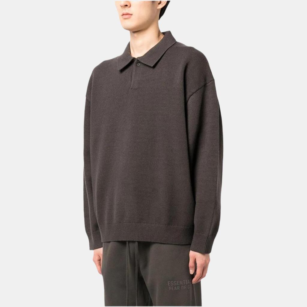 Fear of God Essentials Knit Long-Sleeve Polo Off Black Men Tops 192BT222180F