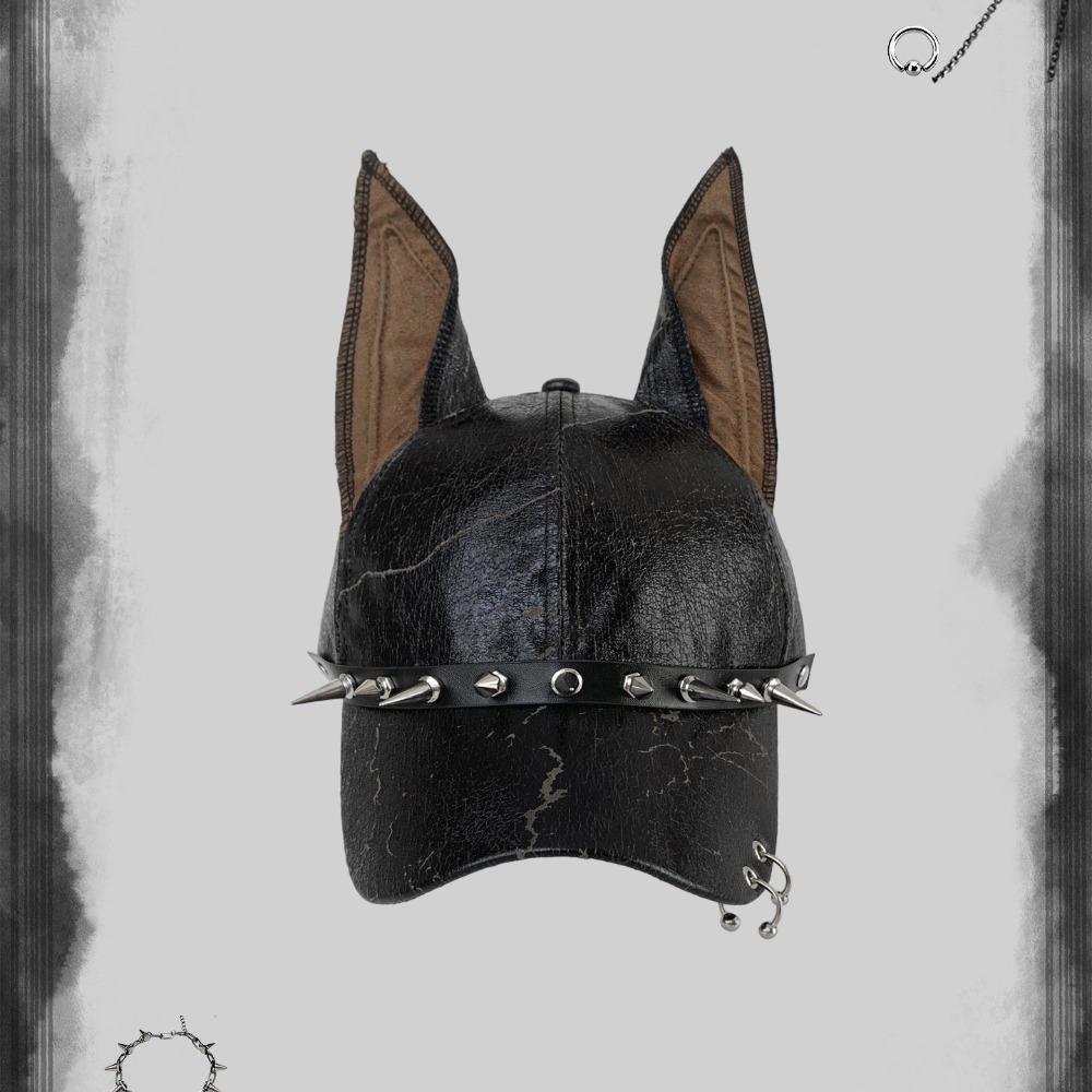 Fashion Punk Doberman Dog Ears Baseball Caps Adjustable PU Leather Rivet Hats y2k Spice Girl Sunshade Hip Hop Hats For Man Women