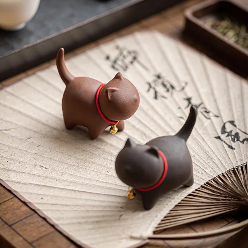 Creative Kitten Modeling Ceramic Kung Fu Accessories Purple Clay Tea Set for Pets Cute Cat Raise Tea Fun Home Tea Art Ornaments