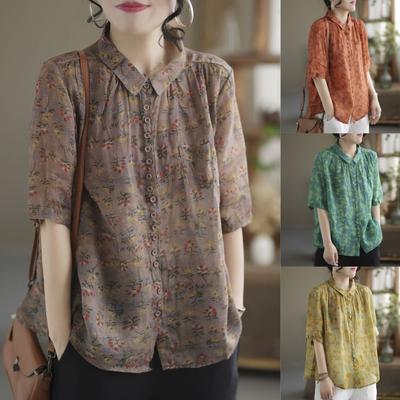 Retro Printed Short-sleeved Shirt Women's Loose Temperament Is Thin and Age-reducing Casual Top