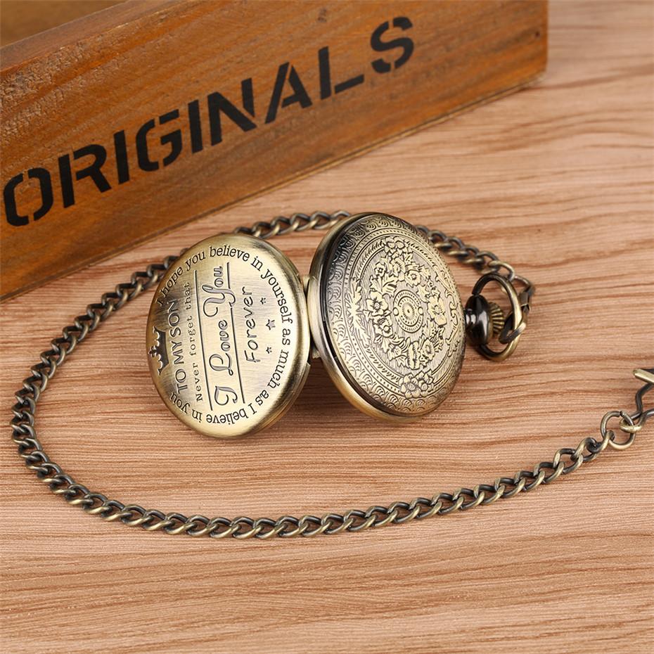 Vintage Bronze Pocket Watch, Gift For Son, Quartz Movement, Fashion Exquisite Unique Pendant Clock With Chain Souvenir Relojes