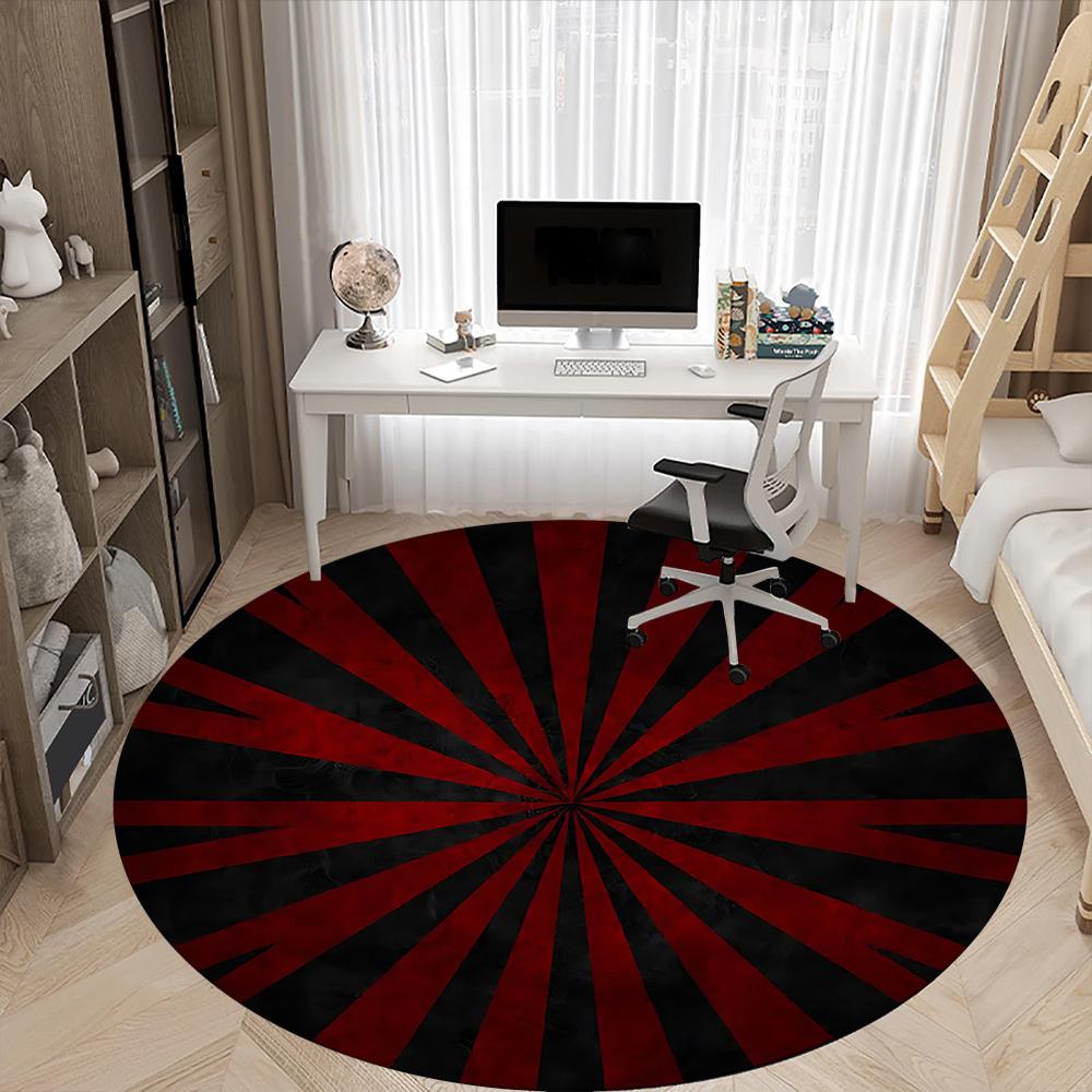 1PC Red Black Stripes Color Wheel Office Round Area Rug, Mat Suitable For Office, Under Office Chairs Bedroom Living Room Home Decor, Room Deco