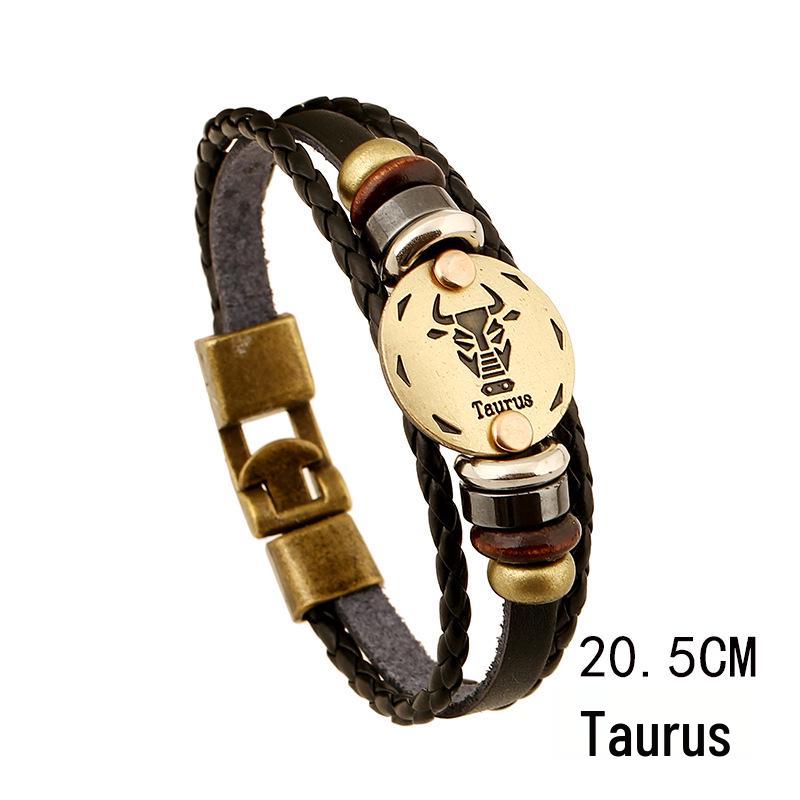 Twelve Constellations Genuine Leather Multi-layer Bracelet - Retro Woven Design for Couples