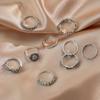 Wind Personality Female Retro Smiley Face Flower Leaf Crown 9-Piece Ring Set