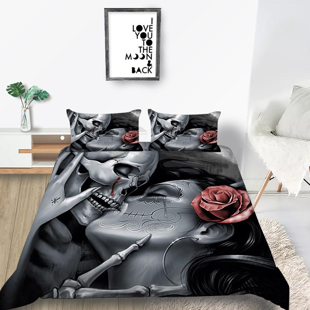 

Комплект постельного белья с 3D черепом, одеяло и наволочка с ужасами на Хэллоуин, 2/3 шт., мягкая молния DE135 * 200, полноразмерное украшение для спальни ужасов DE 100x135cm