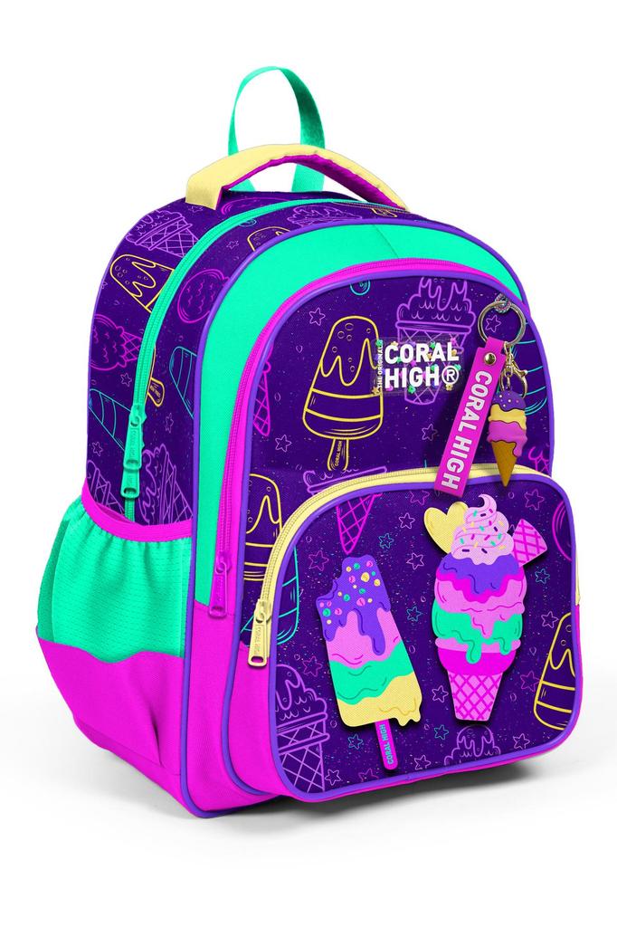 Tříkomorový školní batoh Coral High Kids Purple Pink Ice Cream 23655