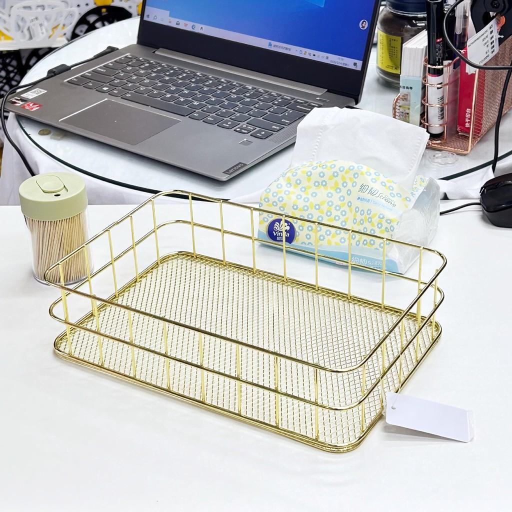 Slim Metal Storage Basket With Steel Mesh Base For Accessories And Small Items