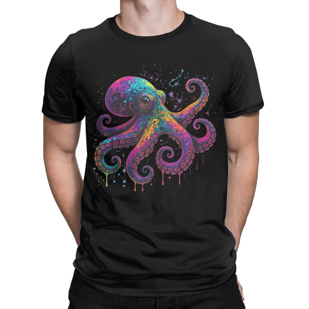 Octopus Colorful Scuba Dive TShirt Beach 100 Cotton TShirts For Couple Hip Hop Casual Tee Shirt Short Sleeve Vintage Tees