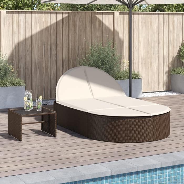 VidaXL Chaise longue double avec coussins marron résine tressée 368647