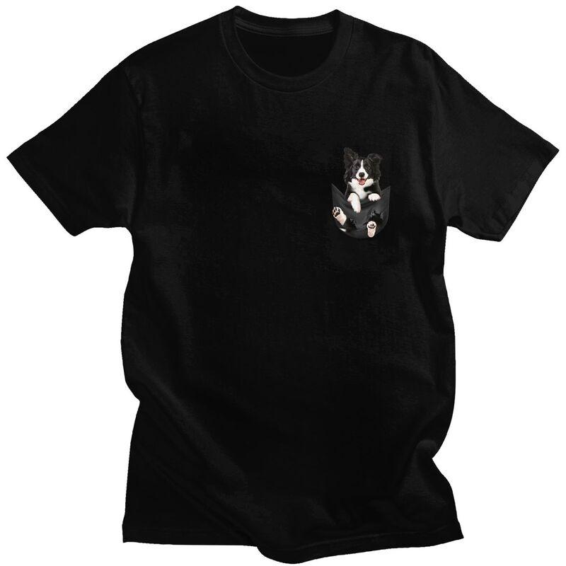 Custom Border Collie In Pocket Tshirts for Men Short Sleeve T Shirt Tshirt Loose Fit 100 Cotton Tees Gift Idea