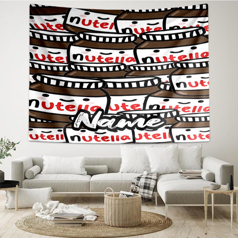 Custom Name Nutella Print Tapestry, Backdrop, Easy Setup, Ideal for Bedroom, Office & Living Room, with Aesthetic Wall Hanging Decor.