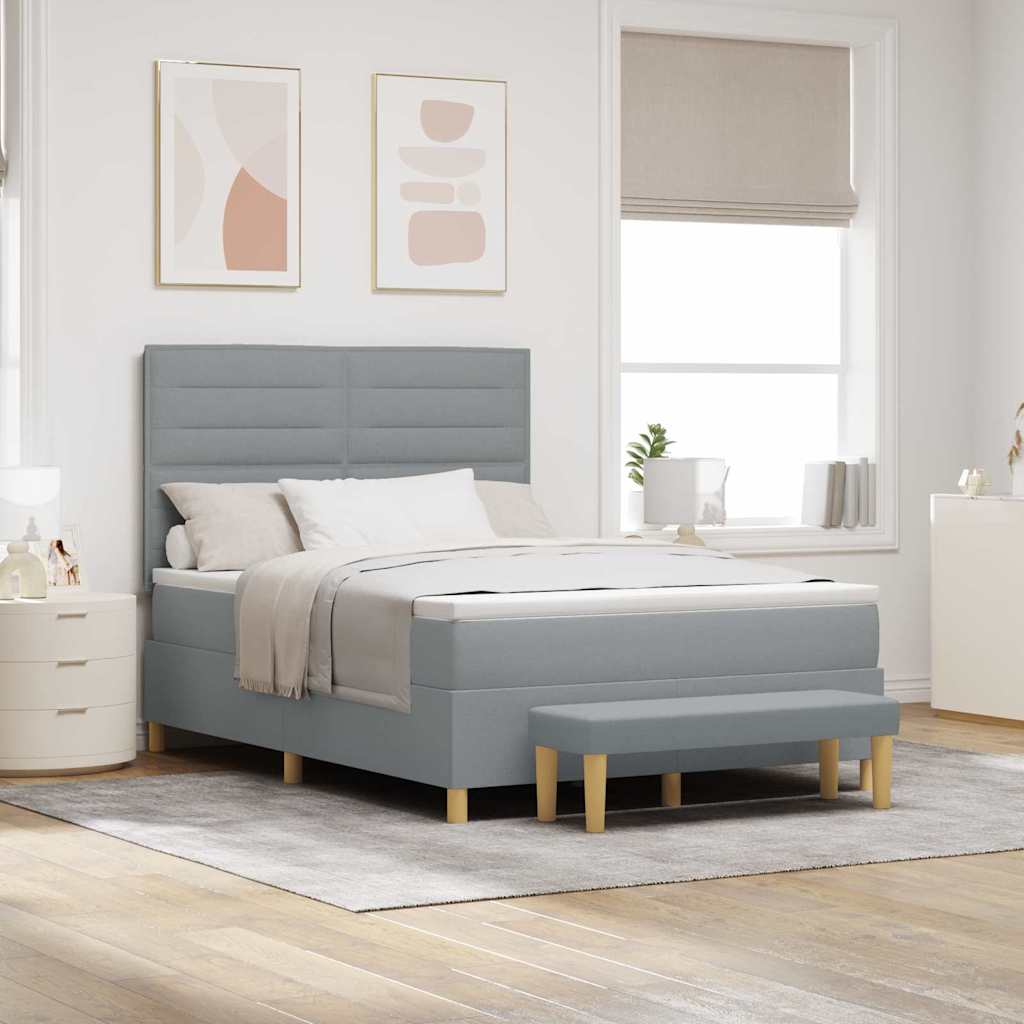 Box Spring Bed with Pillows Light Grey 200 x 140 cm Fabric