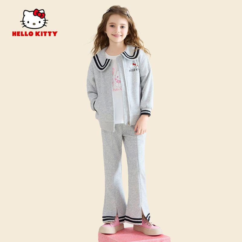 Hello Kitty Girls  Spring Suit 2026 Stylish Sports Casual Girls  Cardigan Sweatshirt Two-Piece Set Gray 160cm