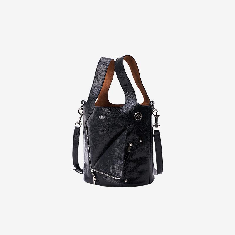 Vegetable-tanned Leather Lapel Vegetable Basket, Large-capacity Single-shoulder Crossbody Handbag